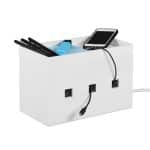 Organizator de cabluri, cutie din bambus, 16,5 x 25,5 x 14 cm, alb, Relaxdays