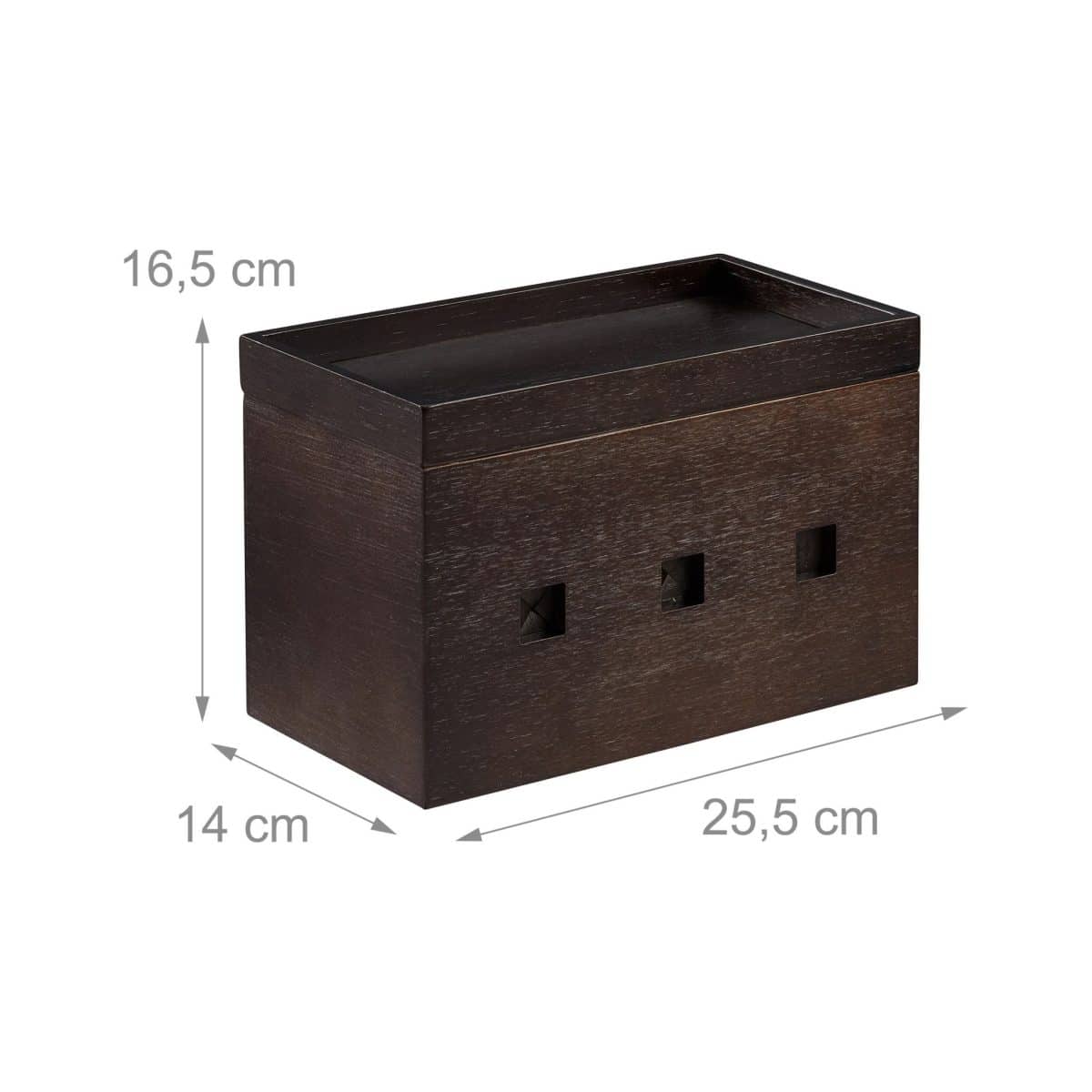 Organizator de cabluri, cutie din bambus, 16,5 x 25,5 x 14 cm, maro, Relaxdays - imagine 4