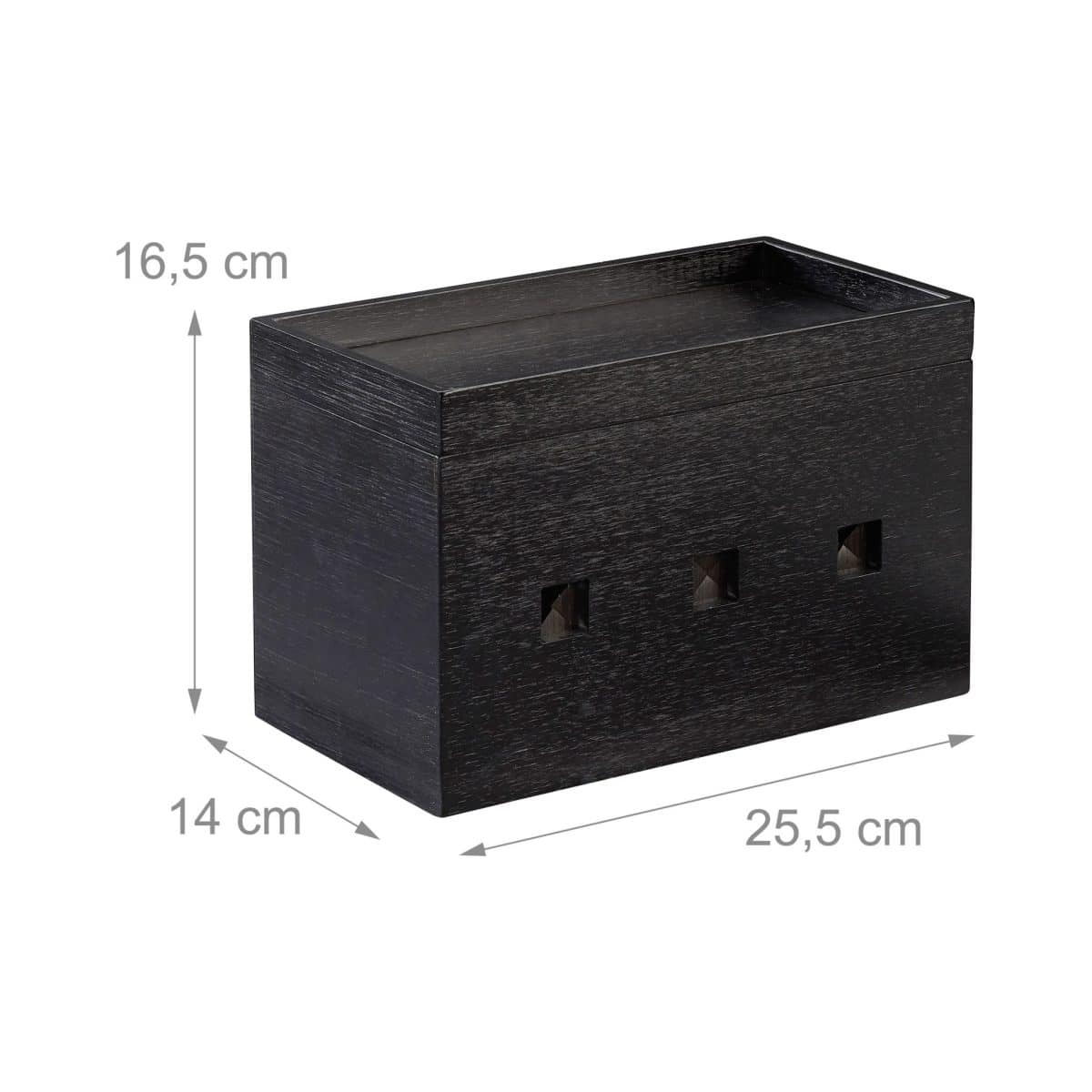 Organizator de cabluri, cutie din bambus, 16,5 x 25,5 x 14 cm, negru, Relaxdays - imagine 4