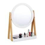 Oglinda cosmetica rotativa cu raft, Ø 32,5 cm, bambus, 57 x 43 x 22 cm