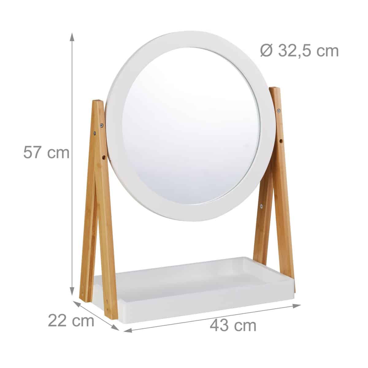 Oglinda cosmetica rotativa cu raft, Ø 32,5 cm, bambus, 57 x 43 x 22 cm - imagine 4