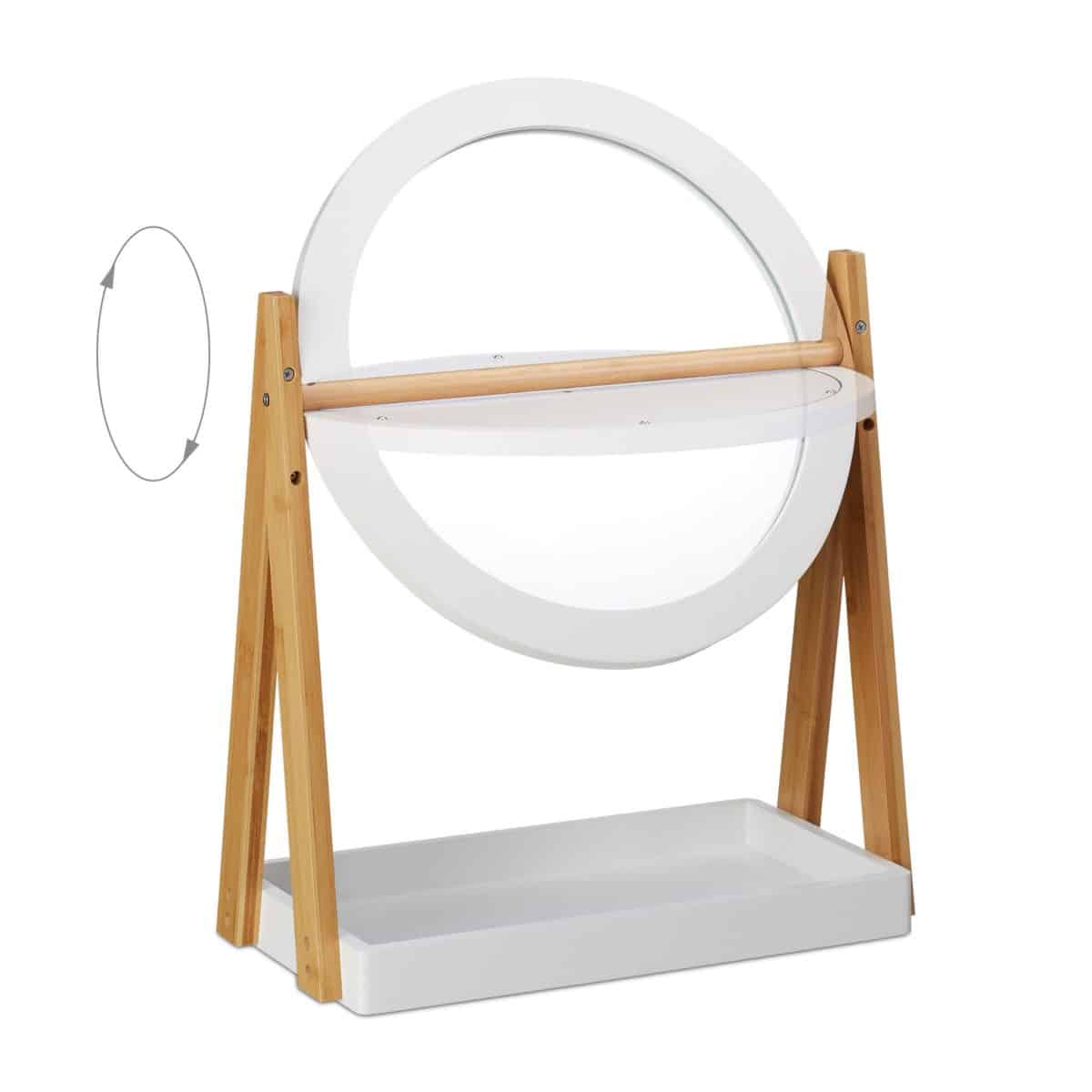Oglinda cosmetica rotativa cu raft, Ø 32,5 cm, bambus, 57 x 43 x 22 cm - imagine 6