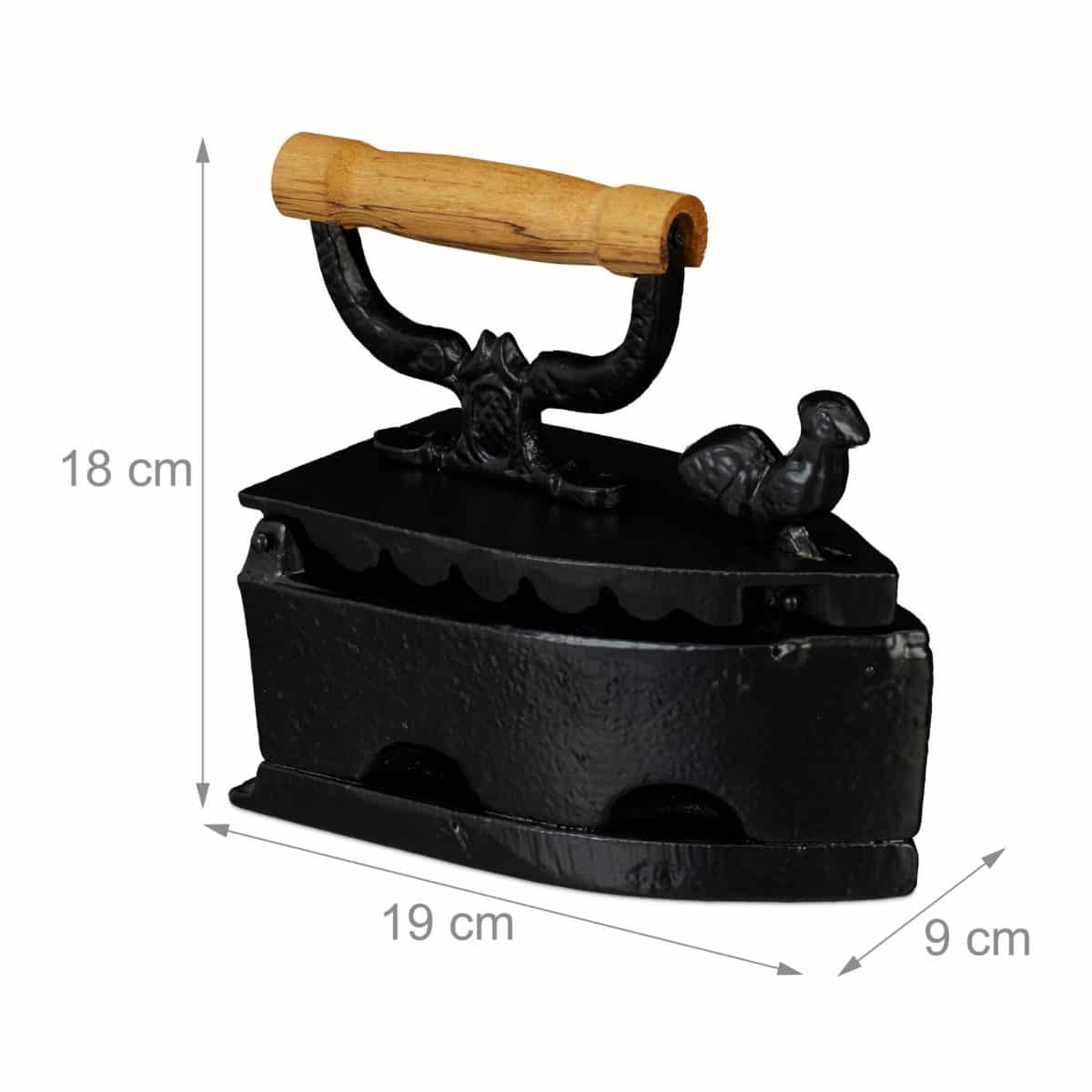 Fier de calcat decorativ, antic, din fonta si maner din lemn, 18 x 19 x 9 cm - imagine 4