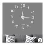 Ceas de perete, design 3D, XL, cifre autoadezive, argintiu
