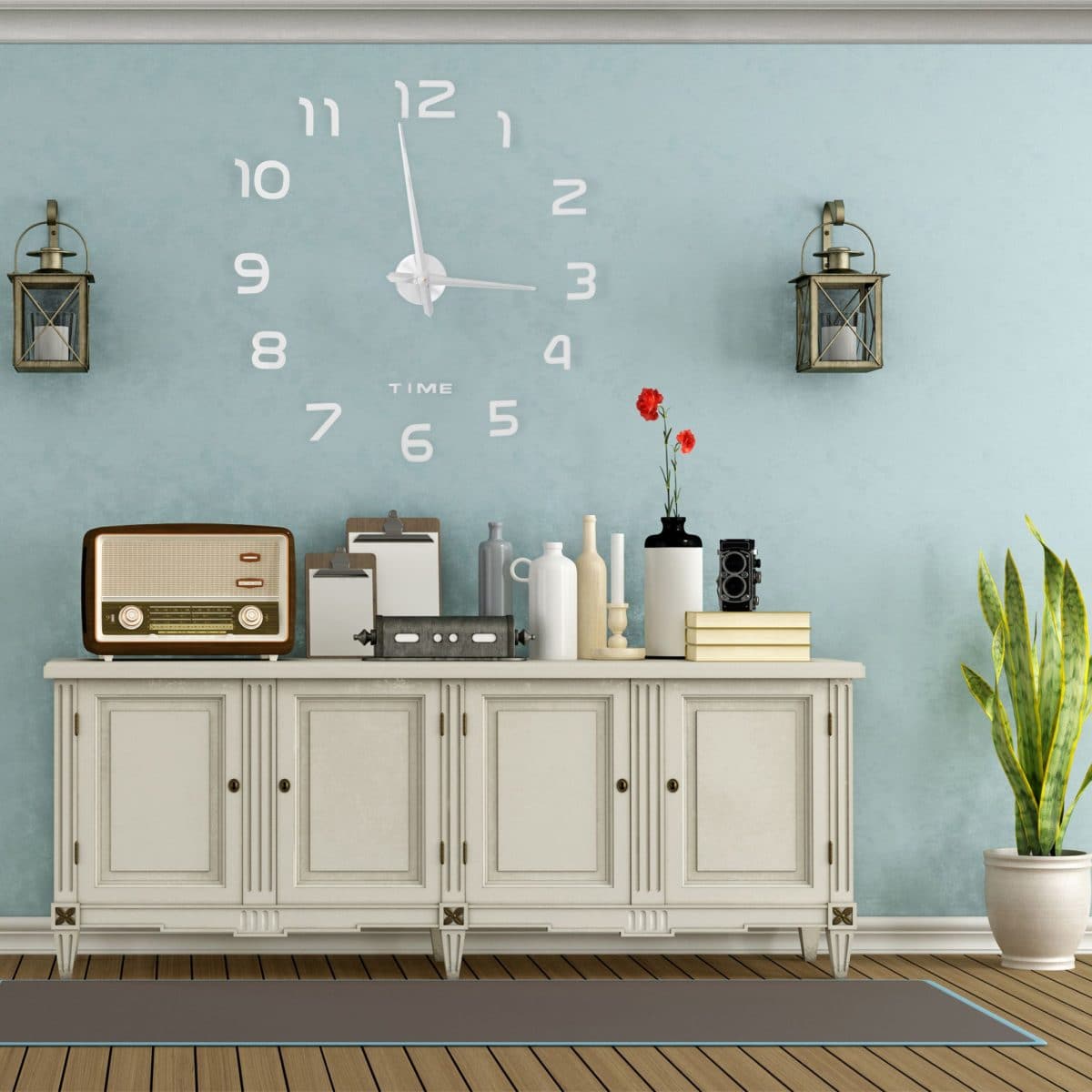 Ceas de perete, design 3D, XL, cifre autoadezive, argintiu - imagine 6
