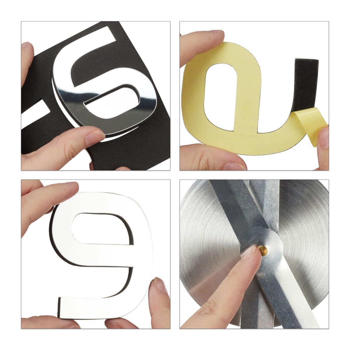 Ceas de perete, design 3D, XL, cifre autoadezive, argintiu - imagine 8