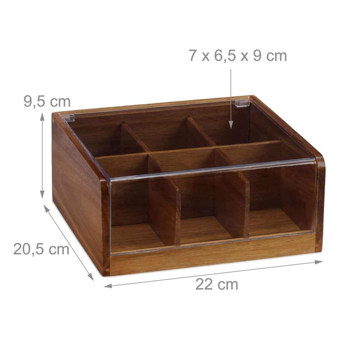 Cutie ceai 6 compartimente, din lemn, 9,5 x 22 x 20,5 cm, maro - imagine 4