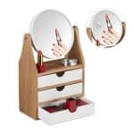 Organizator cosmetice cu oglinda rotativa la 360°, 3 sertare, 34 x 19 x 10,5 cm