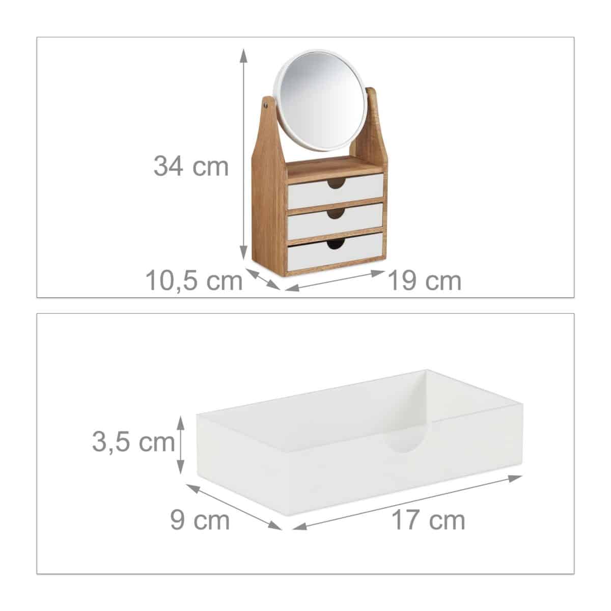 Organizator cosmetice cu oglinda rotativa la 360°, 3 sertare, 34 x 19 x 10,5 cm - imagine 4