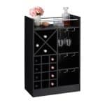 Suport sticle de vin, Kraftpunkt®, pentru 22 sticle, cu 3 suporturi pentru 18 pahare, cu raft, negru, 96 x 63 x 35 cm