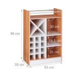 Suport sticle de vin, Kraftpunkt®, pentru 22 sticle, cu 3 suporturi pentru 18 pahare, cu raft, maro, 96 x 63 x 35 cm - imagine 2