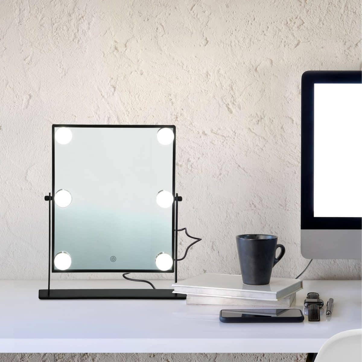 Oglinda cosmetica cu LED, control tactil, 3 niveluri de luminozitate, negru - imagine 5