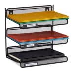 Organizator metalic, de birou/perete, 3 compartimente, negru 32 x 33 x 25 cm