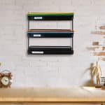 Organizator metalic, de birou/perete, 3 compartimente, negru 32 x 33 x 25 cm - imagine 2