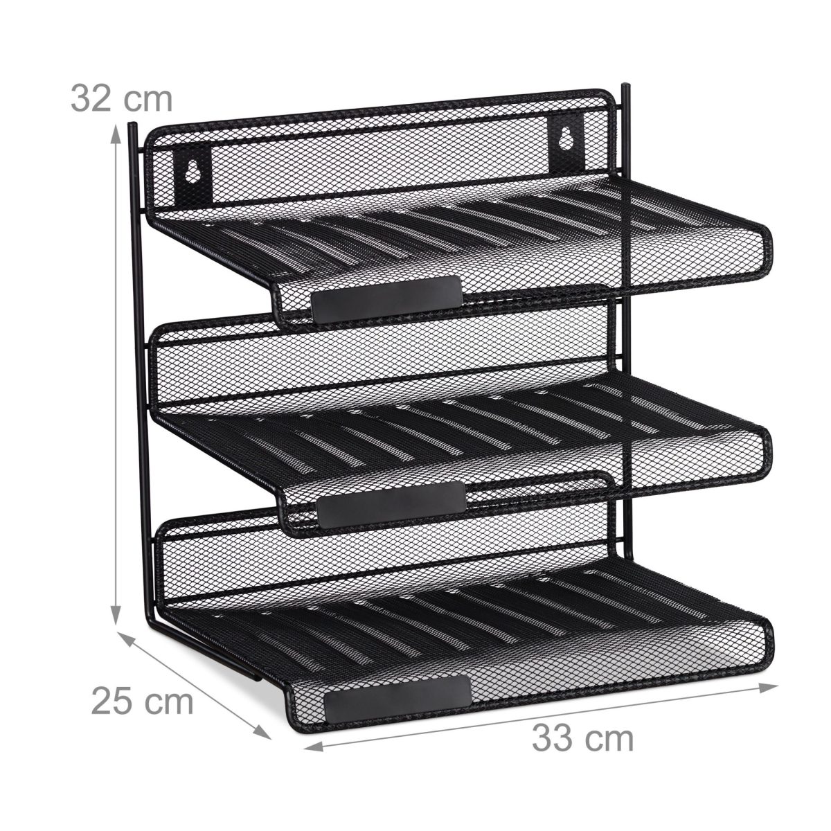 Organizator metalic, de birou/perete, 3 compartimente, negru 32 x 33 x 25 cm - imagine 4