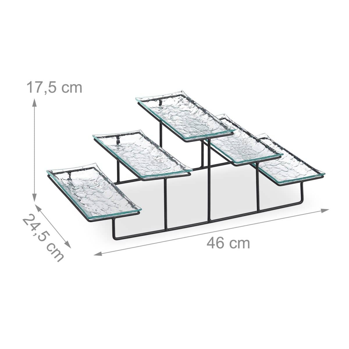 Set platouri si suport prajituri, 5 farfurii, sticla, 17,5 x 46 x 24,5 cm - imagine 5