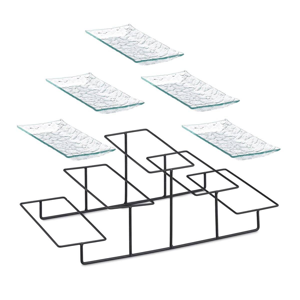 Set platouri si suport prajituri, 5 farfurii, sticla, 17,5 x 46 x 24,5 cm - imagine 2