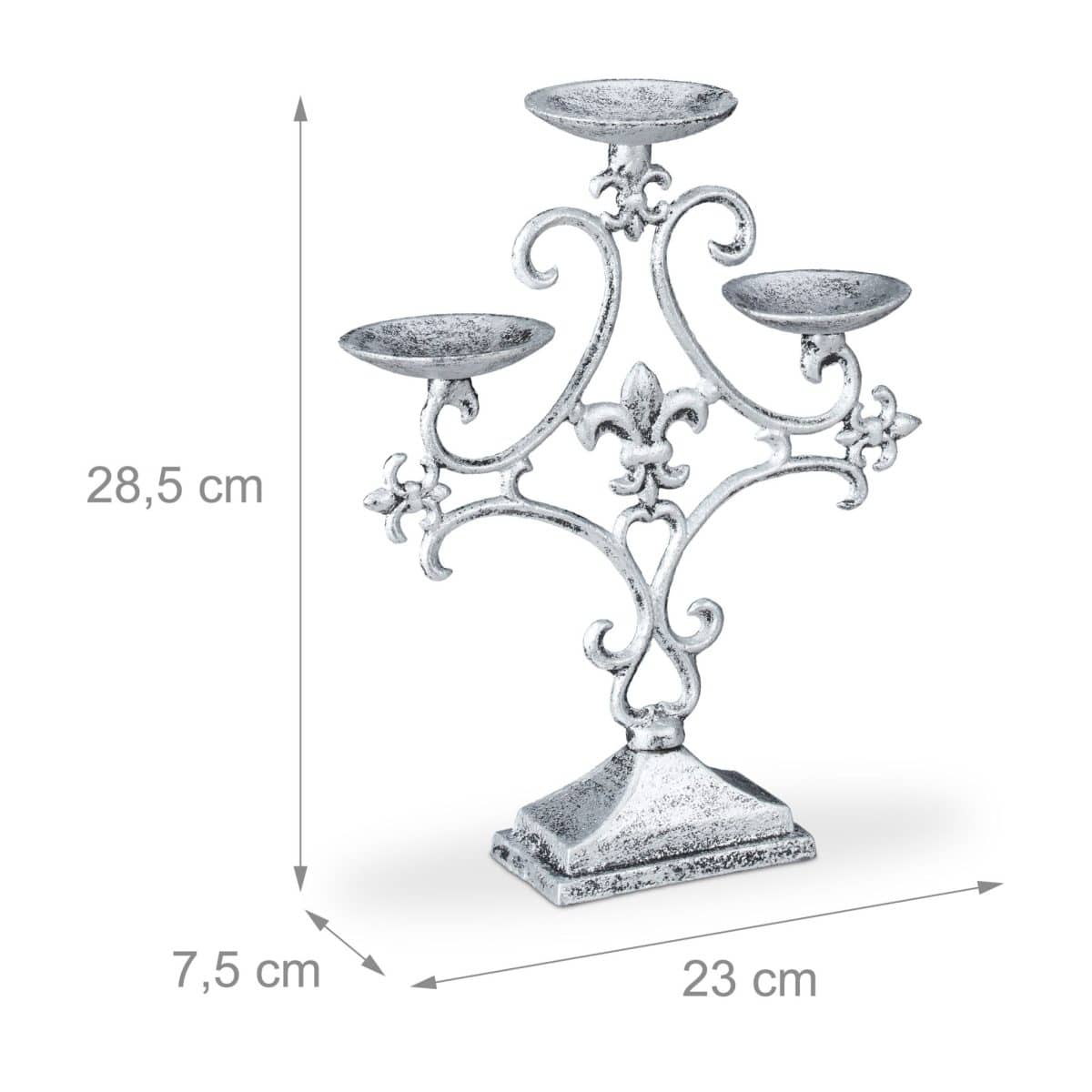 Sfesnic vintage cu 3 brate, fabricat din fonta, dimensiuni 28,5 x 23 x 7,5 cm, gri, Relaxdays - imagine 4