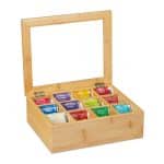 Cutie cu 12 compartimente pentru plicurile de ceai, din bambus, natur, 9 x 28 x 23 cm