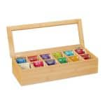 Cutie cu 12 compartimente pentru plicurile de ceai, bambus, 9 x 41 x 16 cm, natur