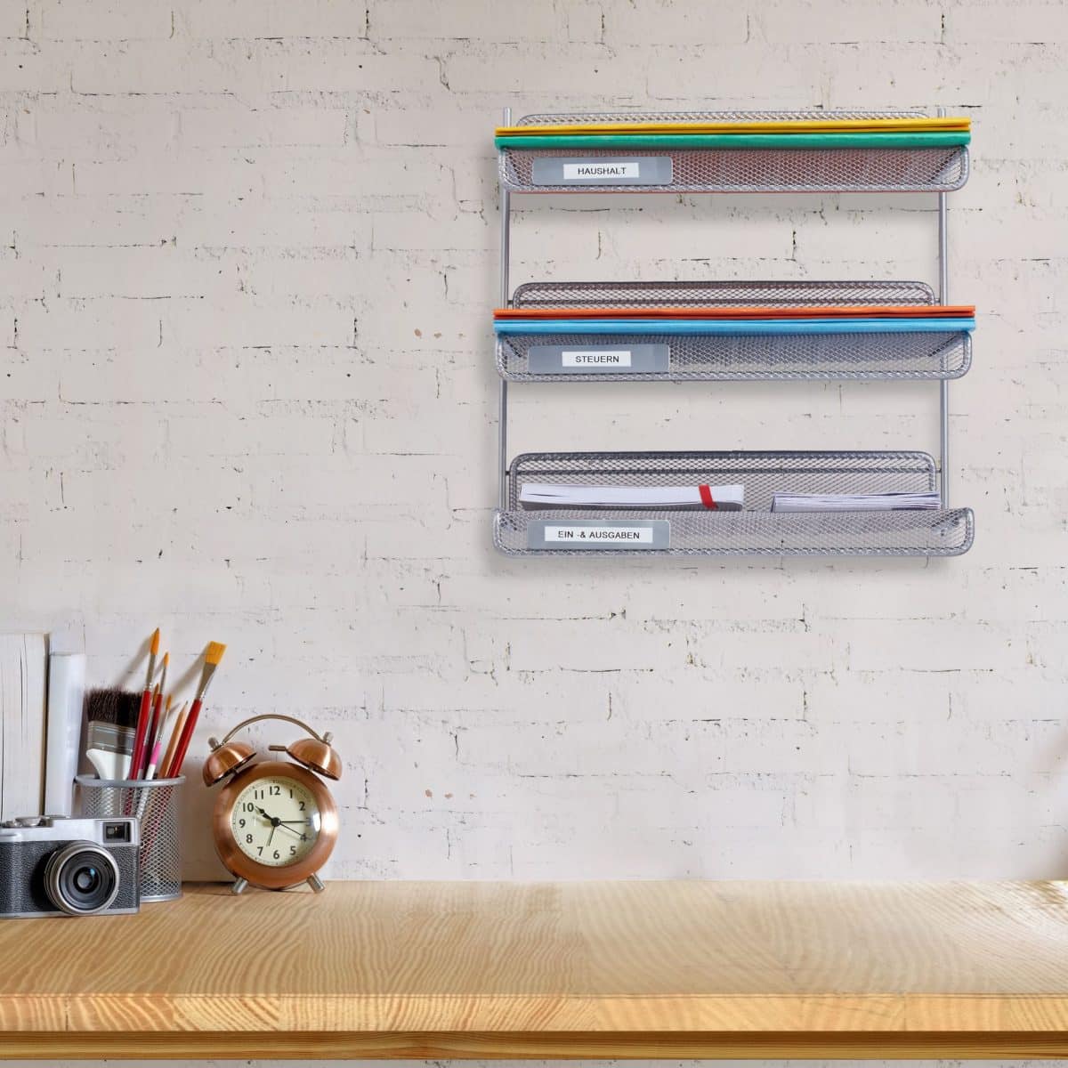 Organizator metalic, de birou/perete, 3 compartimente, 32 x 33 x 25 cm - imagine 2