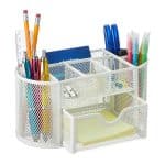Organizator metalic pentru birou, 9 compartimente, sertar, alb, 10,5 x 22 x 11 cm