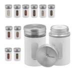 Set 12 recipiente pentru condimente, inox, 8,5 x 5 cm, alb