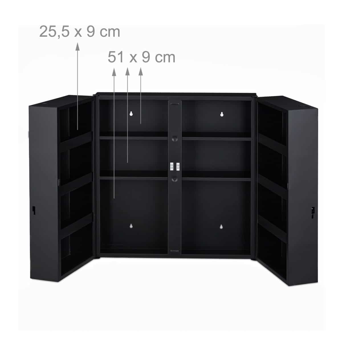 Dulap pentru medicamente XXL, 11 compartimente, inchidere magnetica, otel, negru,  53,5 x 53 x 19 cm - imagine 5