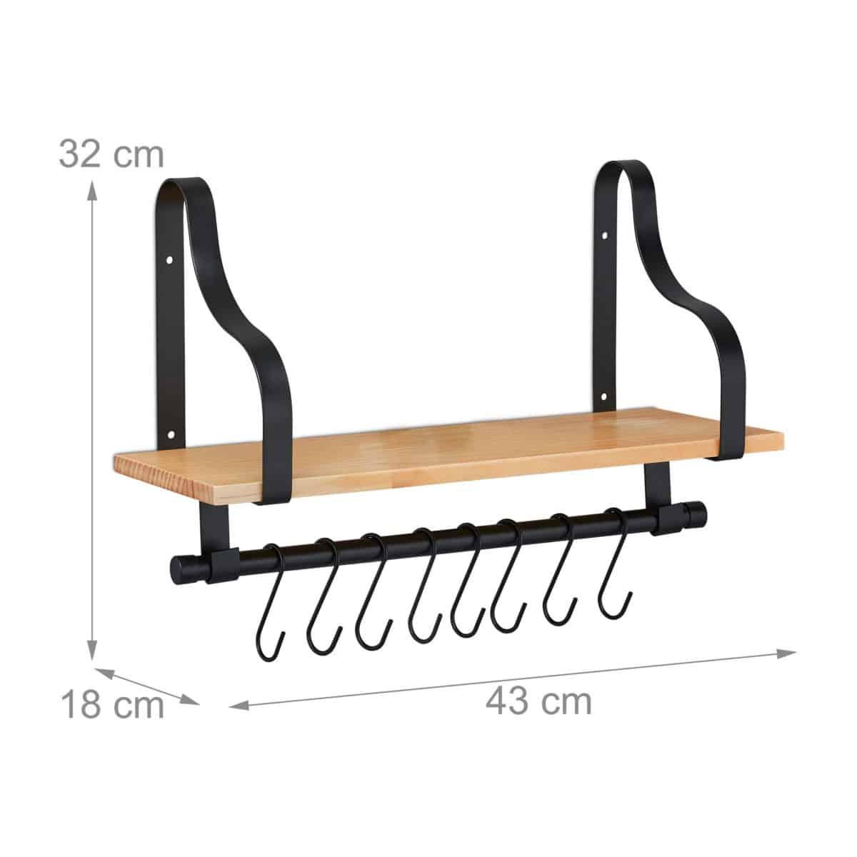 Raft de perete pentru bucatarie, carlige, 26, 5 x 43 x 18 cm - imagine 5