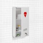 Dulap pentru medicamente, 3 rafturi, otel, alb/rosu, 60 x 30 x 12 cm