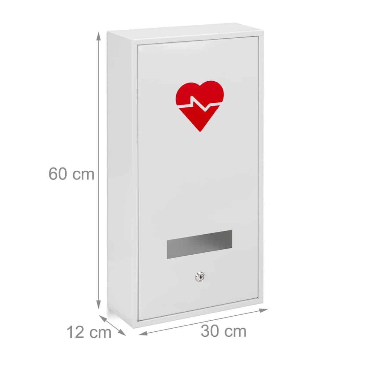 Dulap pentru medicamente, 3 rafturi, otel, alb/rosu, 60 x 30 x 12 cm - imagine 2