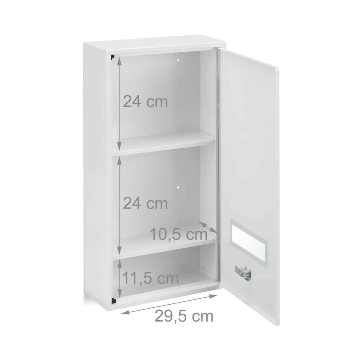 Dulap pentru medicamente, 3 rafturi, otel, alb/rosu, 60 x 30 x 12 cm - imagine 3