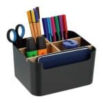 Organizator de birou/cosmetice cu 5 compartimente, negru, 9,5 x 18 x 15 cm