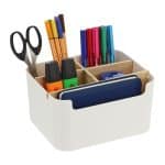 Organizator de birou/cosmetice cu 5 compartimente, alb, 9,5 x 18 x 15 cm