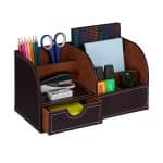 Organizator de birou/cosmetice, 6 compartimente, piele ecologica, negru