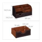 Organizator de birou, 4 compartimente si un sertar, piele ecologica, negru - imagine 4