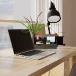 Organizator de birou, 4 compartimente si un sertar, piele ecologica, negru - imagine 5