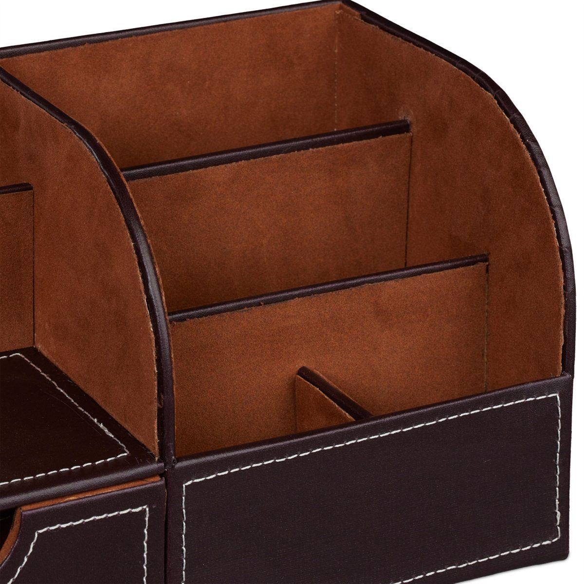 Organizator de birou, 4 compartimente si un sertar, piele ecologica, negru - imagine 6