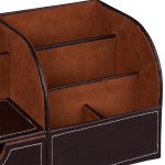 Organizator de birou, 4 compartimente si un sertar, piele ecologica, negru - imagine 6