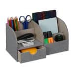 Organizator de birou/cosmetice, 6 compartimente si un sertar, gri