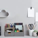 Organizator de birou/cosmetice, 6 compartimente si un sertar, gri - imagine 2
