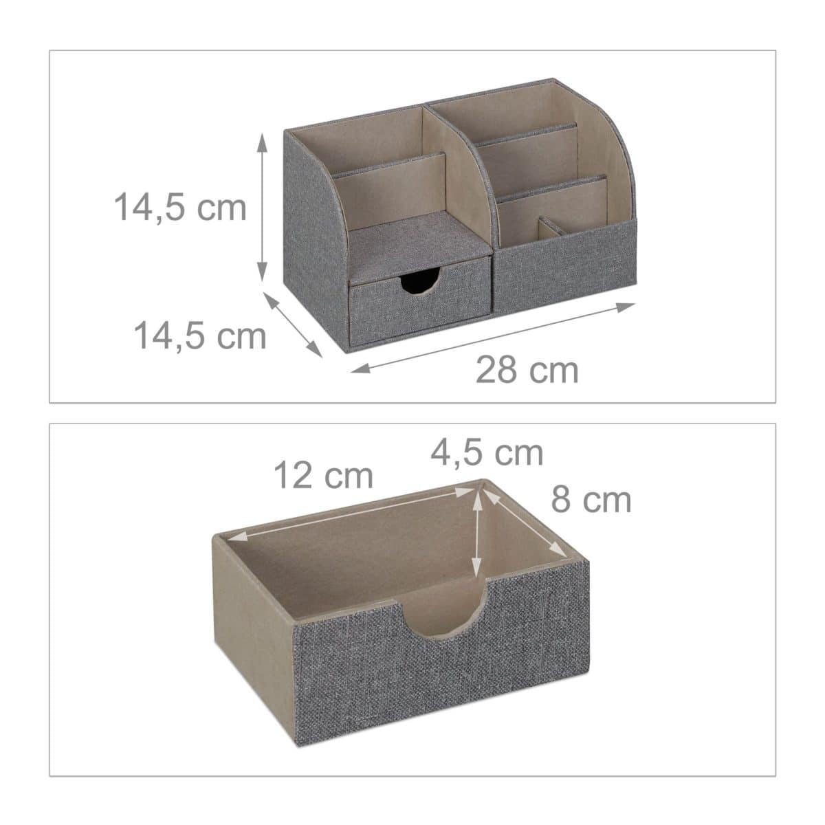 Organizator de birou/cosmetice, 6 compartimente si un sertar, gri - imagine 4