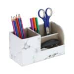 Organizator de birou/cosmetice, 3 compartimente, aspect marmura, 11 x 20 x 9 cm