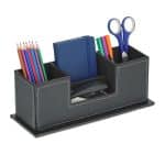 Organizator de birou/cosmetice, 4 compartimente, piele ecologica, maro