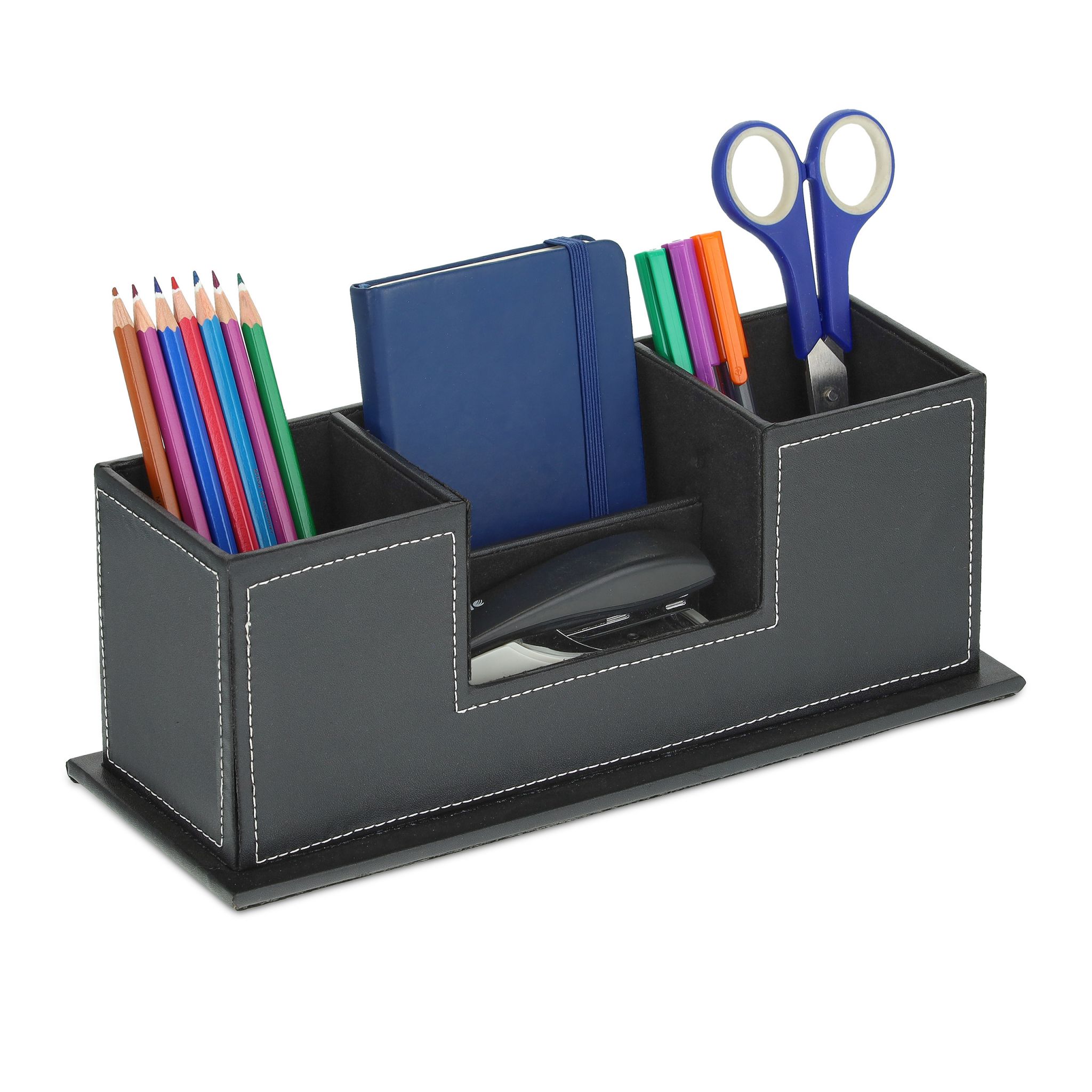 10042733_46_1_fa2ae884bc64b5cccf905d01fed6123c Organizator de birou/cosmetice, 4 compartimente, piele ecologica, maro - imagine 1