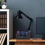 Organizator de birou/cosmetice, 4 compartimente, piele ecologica, negru - imagine 2