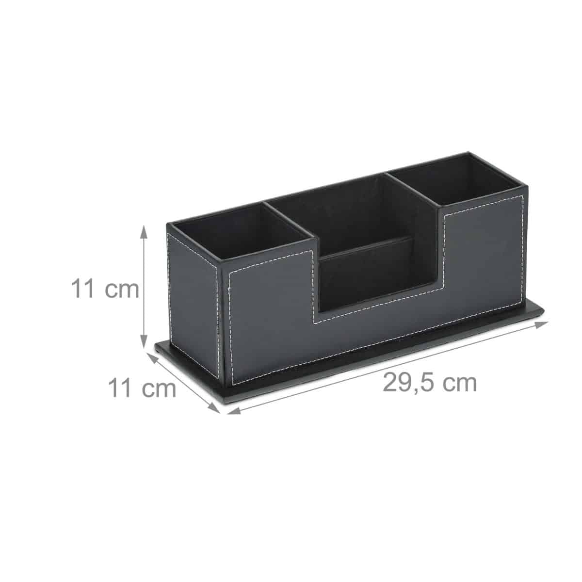 Organizator de birou/cosmetice, 4 compartimente, piele ecologica, negru - imagine 4