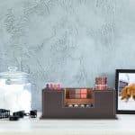 Organizator de birou/cosmetice, 4 compartimente, piele ecologica, maro - imagine 5