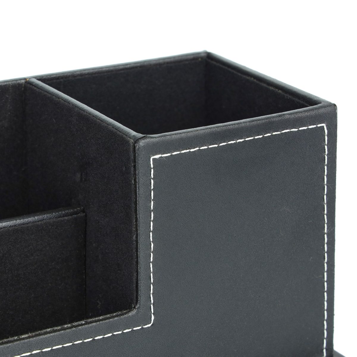 Organizator de birou/cosmetice, 4 compartimente, piele ecologica, negru - imagine 6