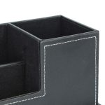 Organizator de birou/cosmetice, 4 compartimente, piele ecologica, negru - imagine 6